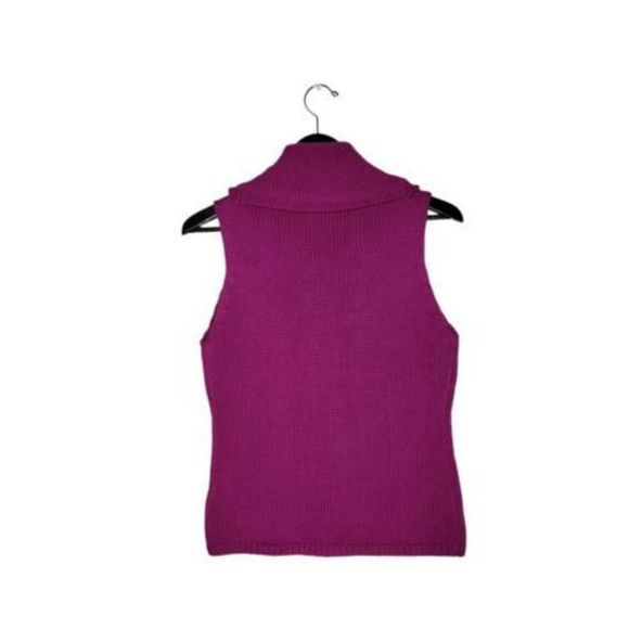 Pierre Cardin Women's Sleeveless Turtleneck Magenta Cotton Knit Sweater Size L - Picture 2 of 9